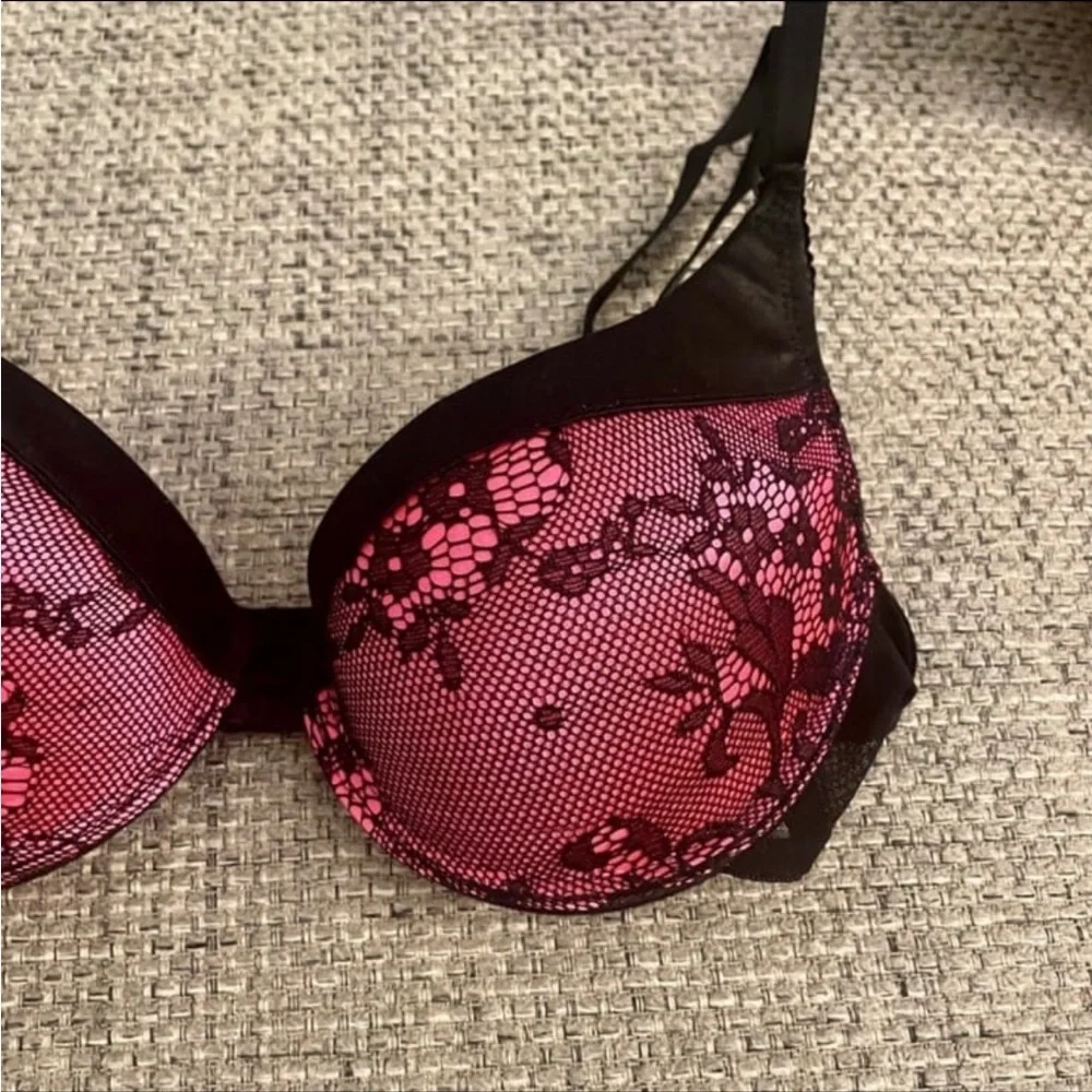 Rene Rofe Lace Bra Black Pink Size 36C - Picture 3 of 7